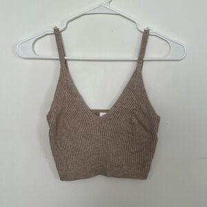 Garage Ribbed Brown Sweater Crop Bra Top